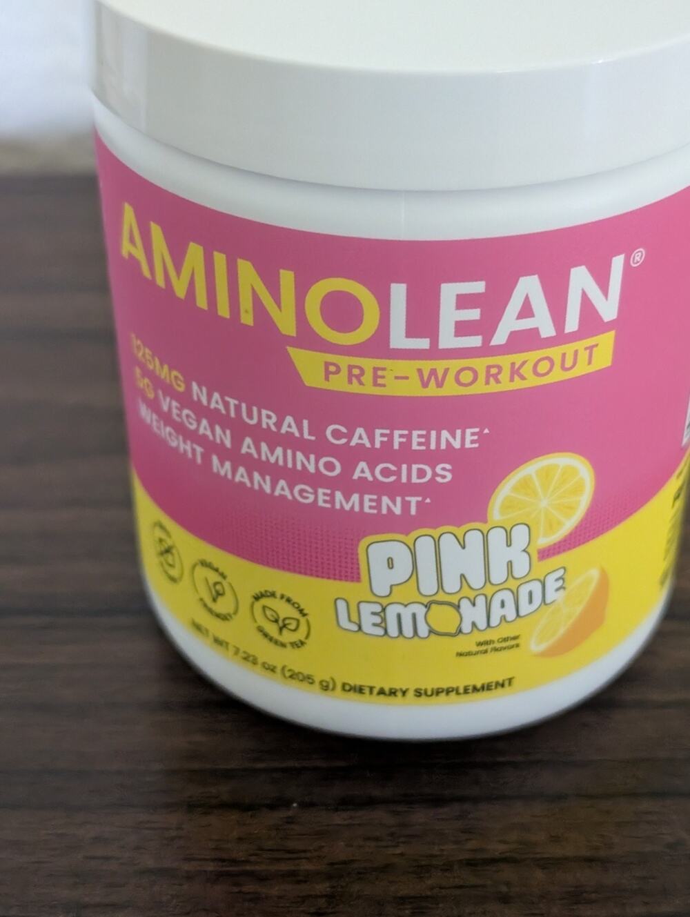AMINO LEAN Pre Workout Powder - Pink Lemonade , Vegan amino acids , 7.23 oz
